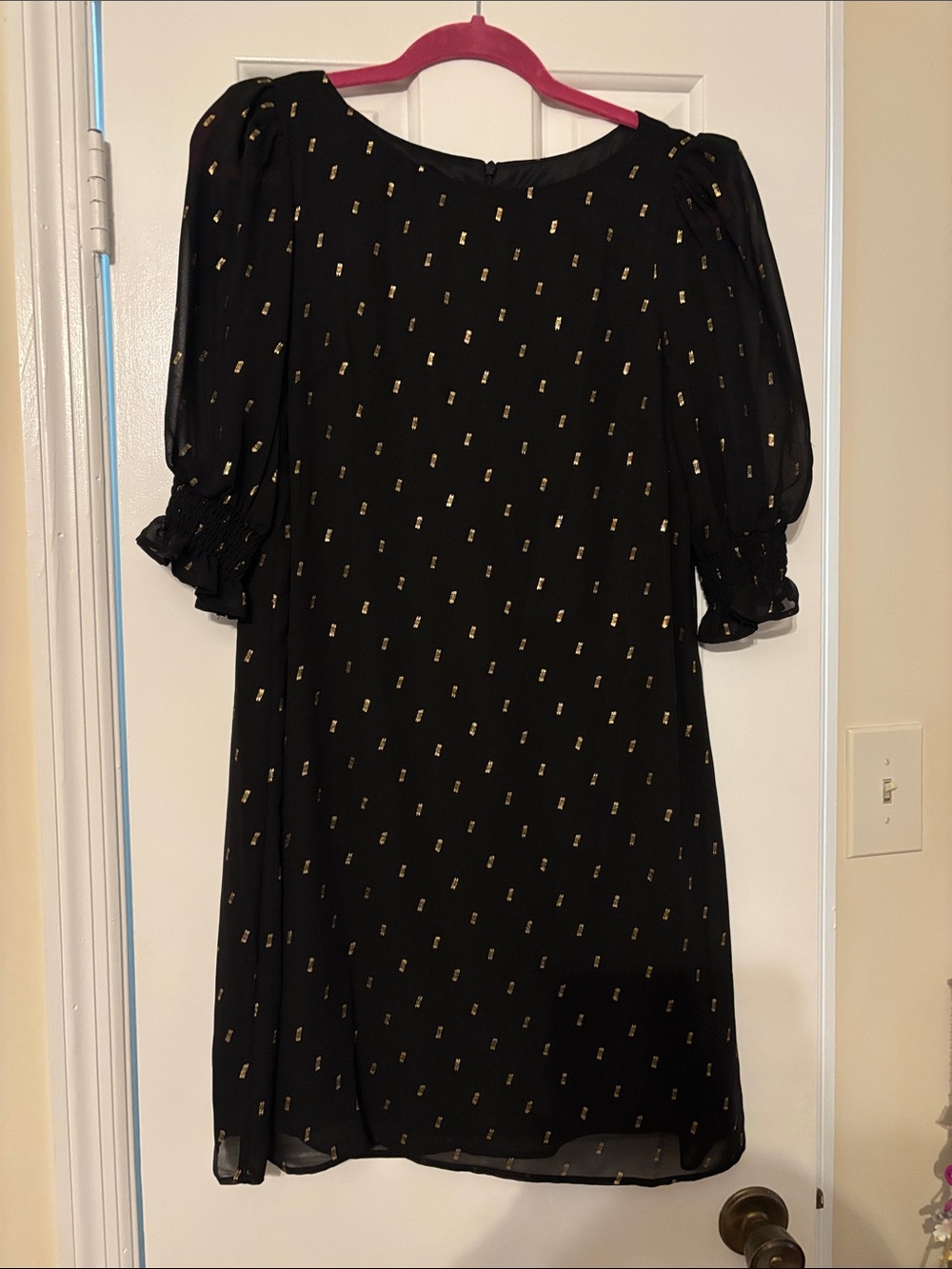 Eliza J Black Mini Dress with Gold Dot Accents